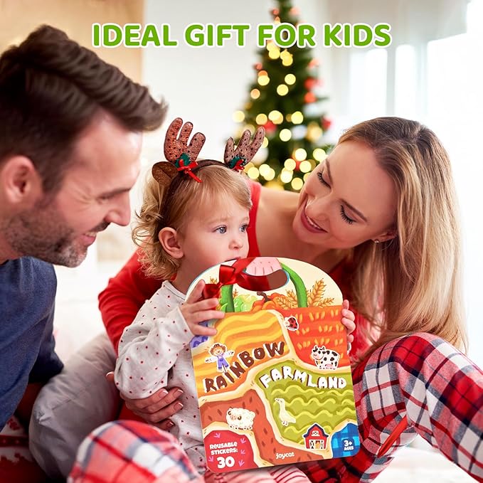 JoyCat Reusable Sticker Book - Jelly Animal Stickers for Toddlers, Kids Sticker Activity Book, Travel Toys for Road Trip, Car & Airplane, Educational Learning Gifts for Boys and Girls Ages 3-5 (Farm)