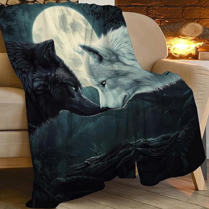 Wolf Blanket Black White Wolf Throw Blanket Wolf Gifts for Men Women Boys Girls Kids Adults Super Soft Cozy Plush Fluffy Fuzzy Fleece Blanket Home Decor 60''X80''