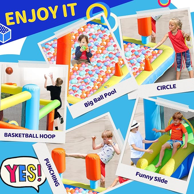 Inflatable Bounce House,Bounce House for Kids 3-6,Bouncy House with Slide,Obstacle Course Bounce House,Bouncy Castle for Kids Outdoor,Indoor Jump House with Ball Pit