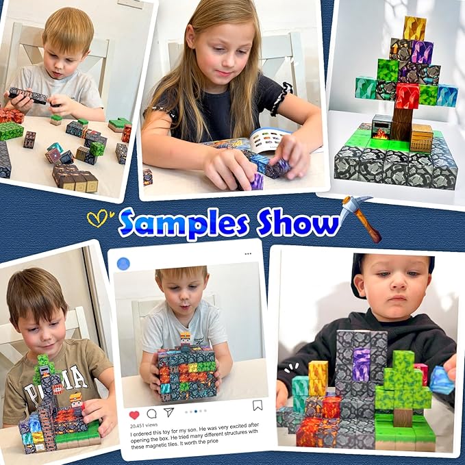 100PCS Magnetic Blocks Building Toys, STEM Learning Sensory Toys for Kids Age 3-5 4-8 5-7 8-12, Gem Cave Adventure Mine Magnet World Craft, Christmas Game Gift for for 3+ Years Old Boys Girls(0.8")