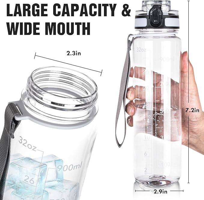 OLDLEY Water Bottle, 32oz Motivational Sports Water Bottle with Time Marker - Times to Drink - Tritan, BPA Free, Wide Mouth Leakproof,Capacity Clear