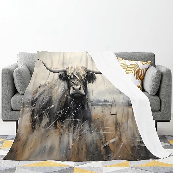Highland Cow Throw Blanket - Farm Animal Gifts & Decor - Soft, Warm, Cozy Fleece - 50"x40"