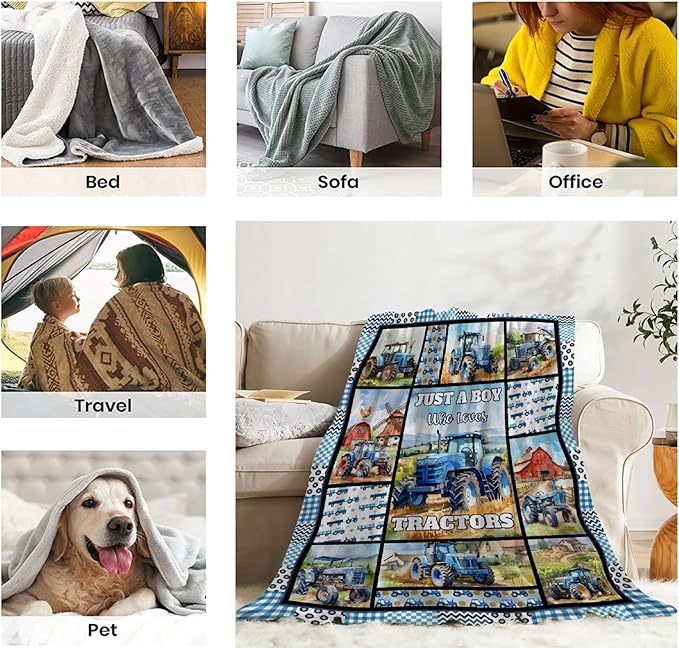 Tractor Blanket Farm Harvester Blankets,Just A Boy Who Loves Tractors Flannel Blanket Gifts for Girls Boys,Soft Warm Lightweight Blanket for Room Decor, 40"x50"for Kids/Child