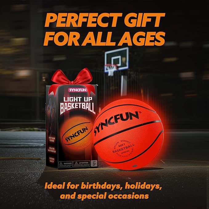 SYNCFUN Glow in The Dark Basketball Size 7, Light Up Basketball for Night Games, Cool Birthday Gift for Boys Age 7-12, Teen Outdoor Sports Toy Halloween