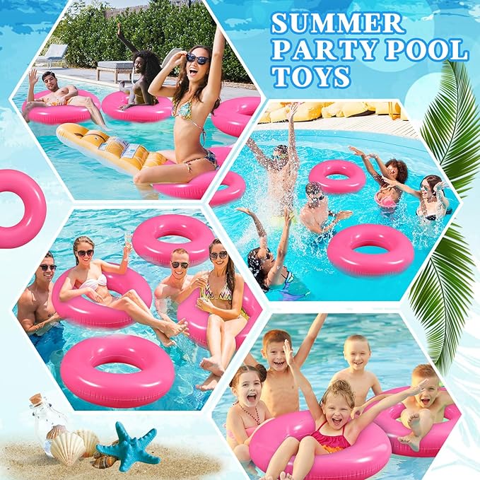 6 Pcs Inflatable Pool Floats 28 Inches Swim Tube Bulk for Adults Swimming Ring Pool Floaties for Beach Party Decorations Women and Men River Lake Summer Vacation Holiday (Pink)