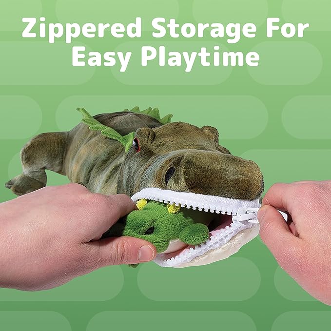 PREXTEX Stuffed Alligator Toy with 3 Baby Alligators - Alligator Plush Mommy with 3 Zippered Stuffed Alligator Babies, Ideal Stuffed Animal for Boy or Girl Playtime - 3-5 Years