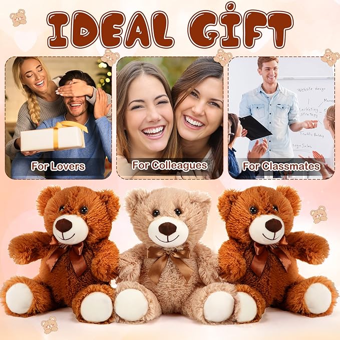 Skylety 10 Pcs Bears Bulk Stuffed Animal Plush Toys 10-14 Inches Birthday Party Favors(Brown, Khaki)