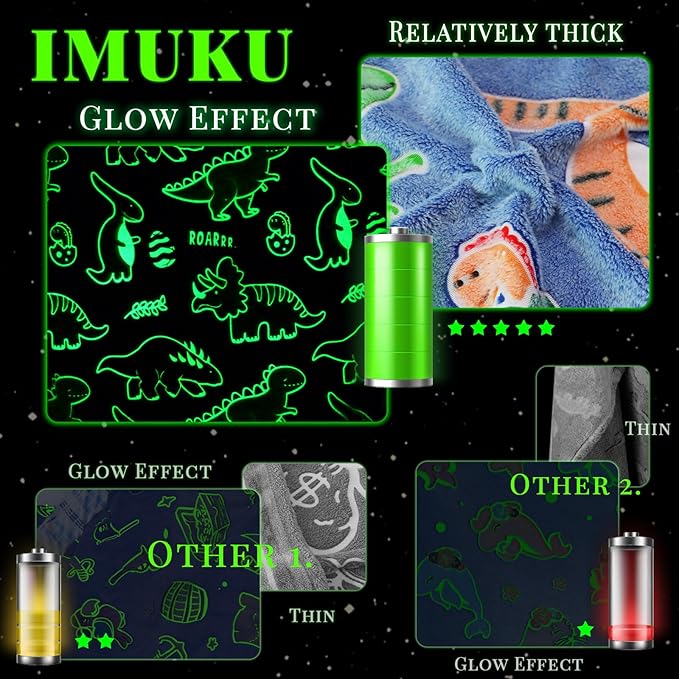 Twin Size Glow in The Dark Dinosaur Blanket - Extra Large Soft Dino Throw for Kids Teens, Boys Girls Bedroom Decor, Gift for Birthdays Christmas