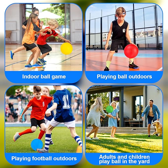 Kickball Set, 8.5 Inch Playground Ball, 4 Pcs Dodgeball Kickballs with 1 Pump, Rubber Kick Balls for Kids Adults Outdoor, Official Size Bouncing Hand Balls for Camps and Schools