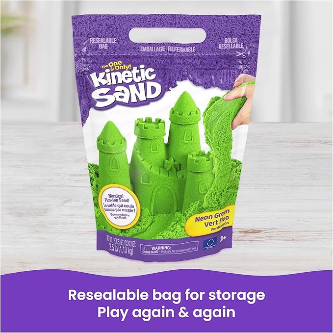 Kinetic Sand, 2.5lbs Green Play Sand, Amazon Exclusive, Resealable Bag (Packaging May Vary), Sensory Toys, Holiday Gifts & Stocking Stuffers for Kids Ages 3 and up