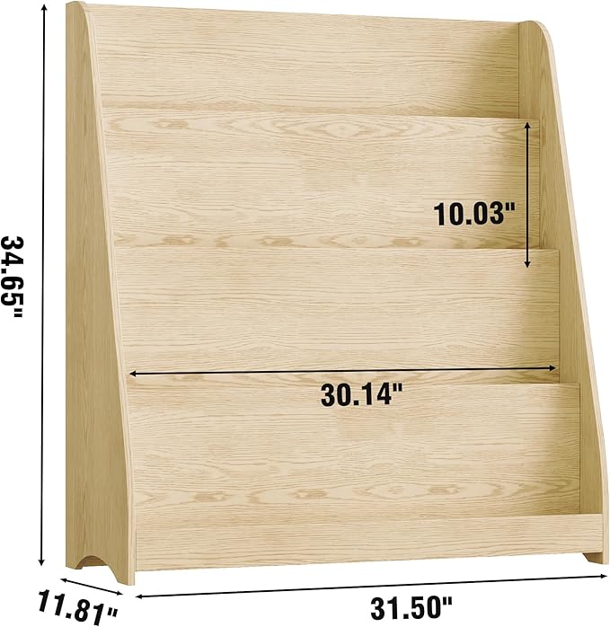 4 Tier Kids Bookshelf and Toy Storage Organizer, Child-Friendly Height & Stable Triangle Design, Toddler Book Shelf for Kids Room, Playroom, Bedroom, Classroom, Nursery, School, Natural