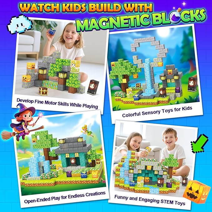 Magnetic Blocks - 150 Building Blocks Mine Magnets Building Craft Autistic Kids Friendly Sensory Toys STEM Creative Toy Game for Kids Age 3-5 4-6 5-7 8-12 - Magical Enchanted Playset