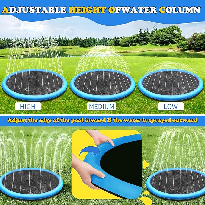 120" Non-Slip Splash Pad for Kids and Dog, Thicken Sprinkler Pool Summer Outdoor Water Toys, Extra Large Backyard Wading Pool for Children Boys & Girls or Pet Dog (Blue)