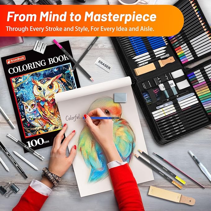 141 PCS Art Supplies Sketching Kit Pro Max, Drawing Pencils with Sketchbook, Coloring Book, Colored Graphite Charcoal Watercolor & Metallic Pencils, Drawing Supplies Gifts for Artists Adults Kids