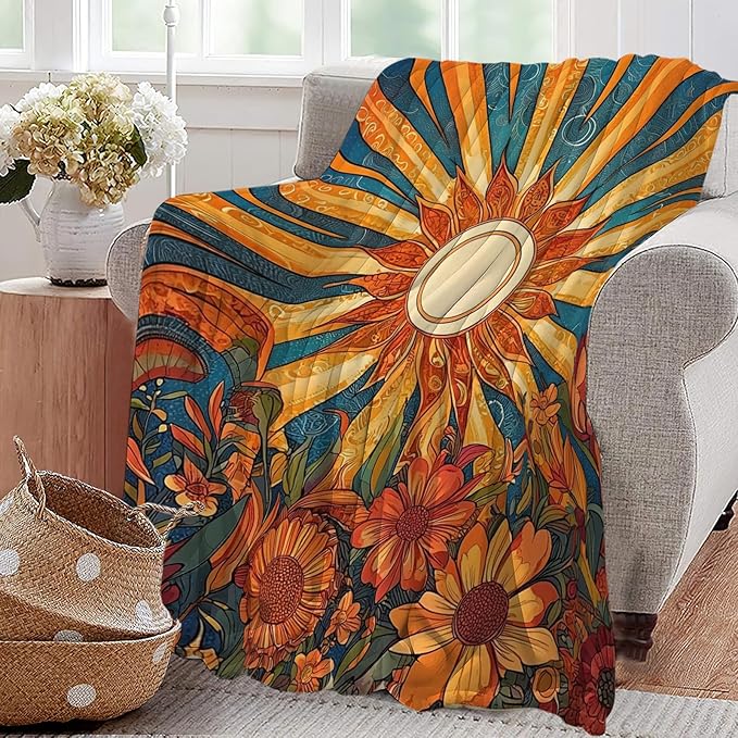 Sunflower Blanket Boho Sunrise Floral Throw Blankets Gifts for Girls Boys Kids Sunflower Lovers Soft Cozy Fleece Plush for Couch Sofa Bed 60"x50"