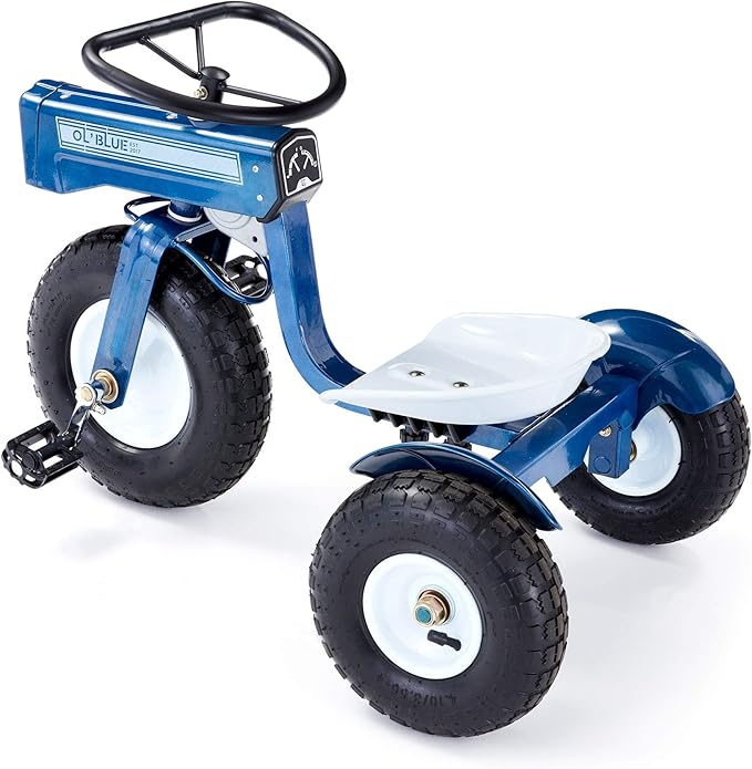 Tricam Kids 22" Steel Ride-On Tractor Tricycle, Toddler Bike for Ages 2-5, Blue
