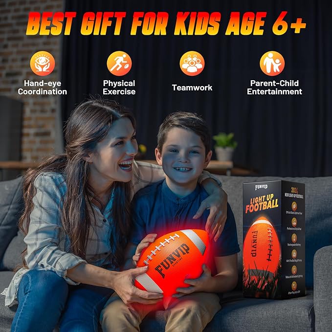 Funvip Football,Rechargeable Glow in The Dark Ball for Kids-Size 6 Light Up Football,Easter Gift Ideas,Gifts for Teens Boy,Birthday Gifts Toys for Boys Ages 7 8 9 10 11 12 13 14 15