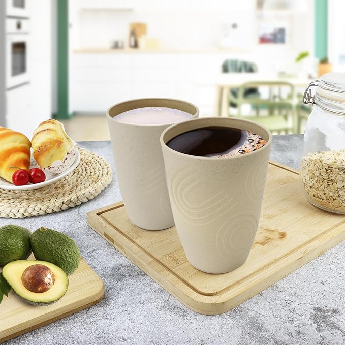 Wheat Straw Cups 6 PCS - 16 OZ Cup Set, Unbreakable Drinking Glasses, Kids Cup Set for Kitchen, Alternative to Plastic Cups Reusable Dishwasher Safe Water Tumbler (Beige)