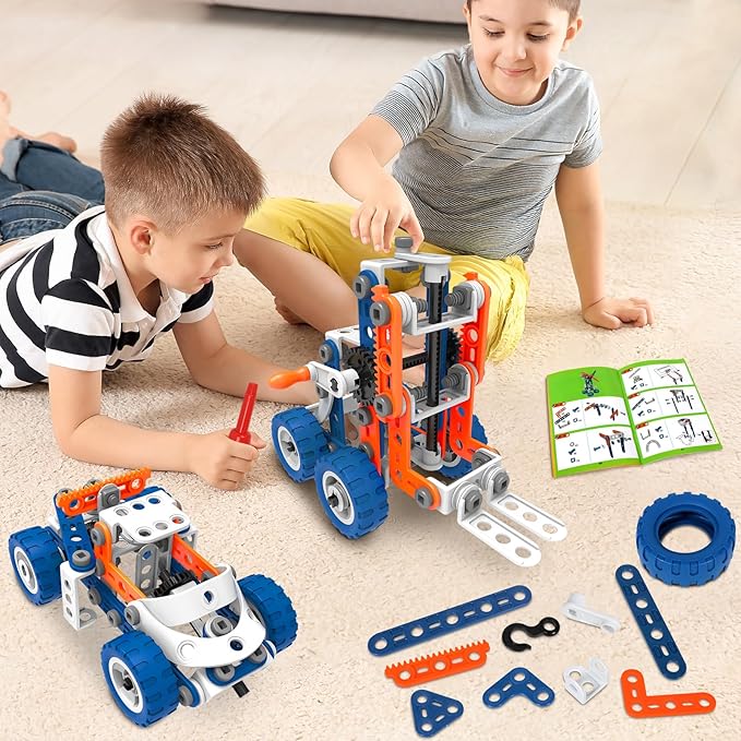 12 in 1 Stem Toys for 5 6 7 8 9+ Year Old Building Block Stem Activities Projects Kit Kids age 4-8 5-7 Creative Set Helicopter Excavator Educationa Engineering Erector Set Birthday Gift Boy Toys Girl