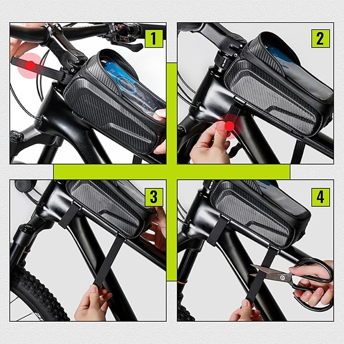 Waterproof Bike Bag Phone Front Frame Bag, Bicycle Accessories Pouch, EVA Bike Phone Holder Top Tube Bag Handlebar Bags, with 2 Reflective Tapes, Compatible Phones Under 7''
