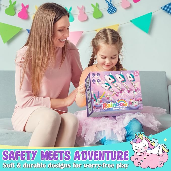 Outdoor Games Toys for Kids, 3 in 1 Rocket Launcher, Musical Jumping & Ring Toss Games with Remote Control, Unicorn Toys for Girls Age 4-6, Outdoor Play Toy for Toddlers 3-5 4-8 Birthday Gift Party