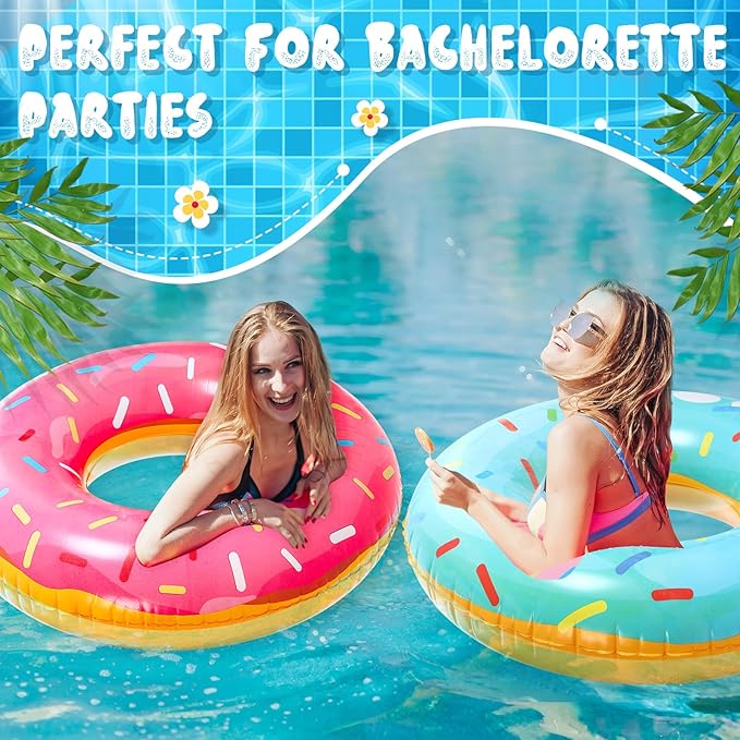 2 Pack 47.24 Inches Jumbo Donut Pool Floats for Adults Lovely Donut Inflatable Tube Swim Rings Floaties for Pool, Large Donut Inflatable for Party Decorations Supplies