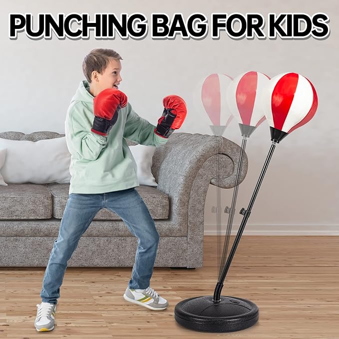 Punching Bag for Kids Included 2 Pack Boxing Gloves, Boxing Toy Sets with Height Adjustable Stand for Boys, Sports Gifts for Boys & Girls Age 5,6,7,8,9,10 Years Old
