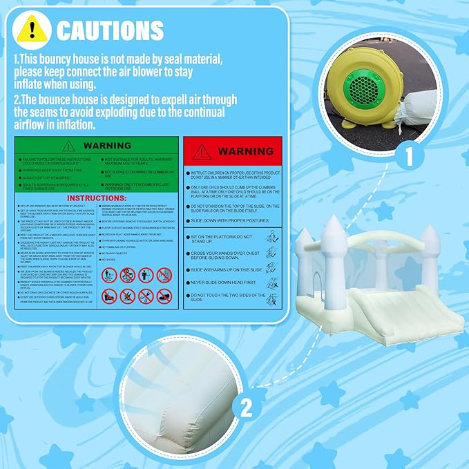 AKSPORT Inflatable Bounce House,White Castle Bounce House for Kids 3-6 Indoor & Outdoor Inflatable Bouncer House with Slide & Air Blower & Balloons for Kids Birthday Party,Wedding Party