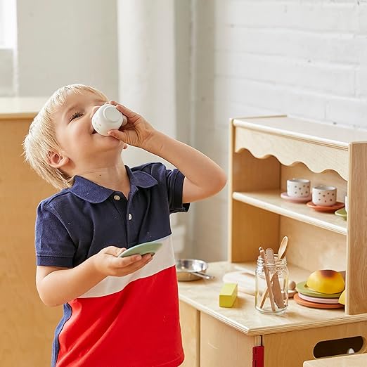 ECR4Kids Play Kitchen Storage Cupboard, Wooden Playset, Natural