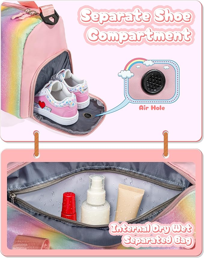 Gift Ideas for Kids Girls-Girl Gym Bag with Shoe Compartment, Kid Personalized Weekender Overnight Bags, Initial Travel Tote with Makeup Pouch, Graduation Gifts Granddaughter (Letter N)