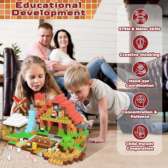 120 PCS Magnetic Blocks - Magnetic Building Blocks, Magnetic Farm Animal Homes Stacking Magnets for Kids, STEM Montessori Sensory Toys for Kids 3+ Boys and Girls Christmas Birthday Gifts