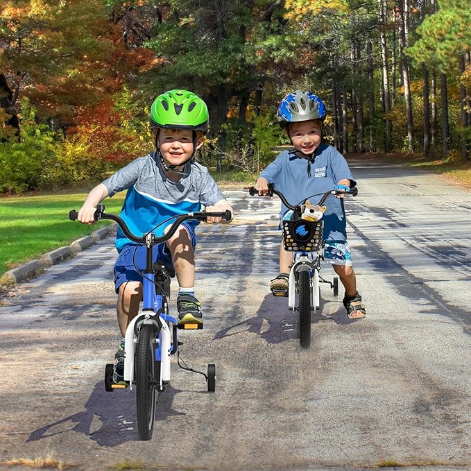 COSTWAY Kids Bike, 12 14 16 18 Inch Toddler Bike for Boys & Girls Aged 3-8 Years Old, Kids Bicycle w/Removable Training Wheels, Handbrake & Coaster Brake, Basket, Bell