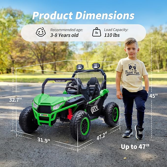 24V Kids UTV, 4WD 2 Seater Ride-on Toy Electric Car for Big Kids with Remote Control, 2WD/4WD Switchable, 4x200W Motor - Army Green