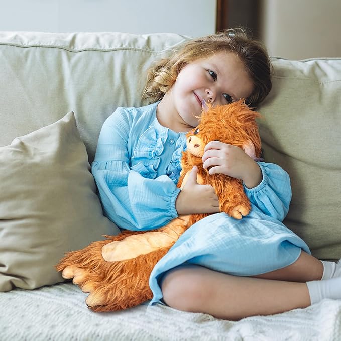 Brown Highland Cow Microwavable & Weighted Stuffed Animals - Unscented Heatable Plush Doll, Cute Cow Plush Toys Gifts for Girls Boys and Kids, Happy Fuel