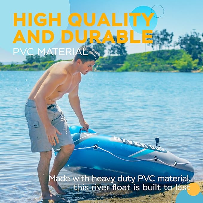 2025 New & Upgraded Sunlite Sports Heavy Duty River Tube Inflatable, Premium Water Float to Lounge Above Lake and River, Outdoor Water Raft Sport Fun, Recreational Use