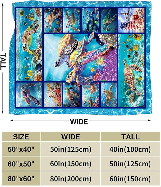 Sea Turtle Blanket Ultra Soft Cozy Sea Turtle Throw Blanket Fleece Fuzzy Plush Bedding Marine Life Lovers Gifts for Women Girls Kids Adults Couch Sofa 80"x60"
