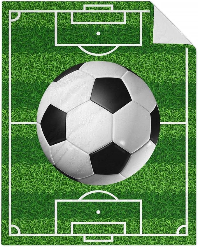 Soccer Throw Blanket - Soft, Fuzzy & Warm - 40x50 Inches Crib Size Blanket for Couch, Office - Green Cute Throw Gift for Girls, Boys
