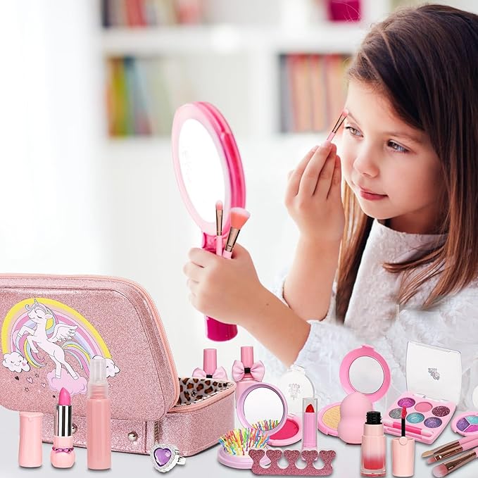 Kids Makeup Kit for Girls-Real Washable Makeup Sets for Girl 5-8,Princess Toys Real Washable Cosmetics Set with Mirror,Perfect for 3 4 5 6 7 8 Year Old Girls Birthday