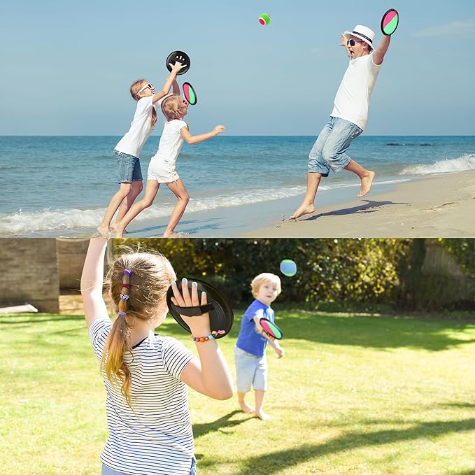 Aneco Toss and Catch Paddle Game Set Disc Paddles and Toss Ball Sport Game with Storage Bag, 6 Paddles and 6 Balls