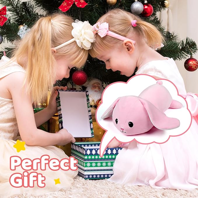 Puffpals Weighted Plush, Cute Bunny Weighted Stuffed Animal with Beads, Soft Sensory Plush Pillow Toy for Kids & Adults(13.7in, 1.6lbs)