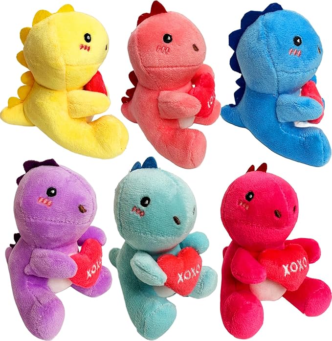 6PCS Cute Dinosaur Plush Toys,Dino Stuffed Animals, Exchange for Boys Girls Toddlers Class Classroom School Christmas Stuffer