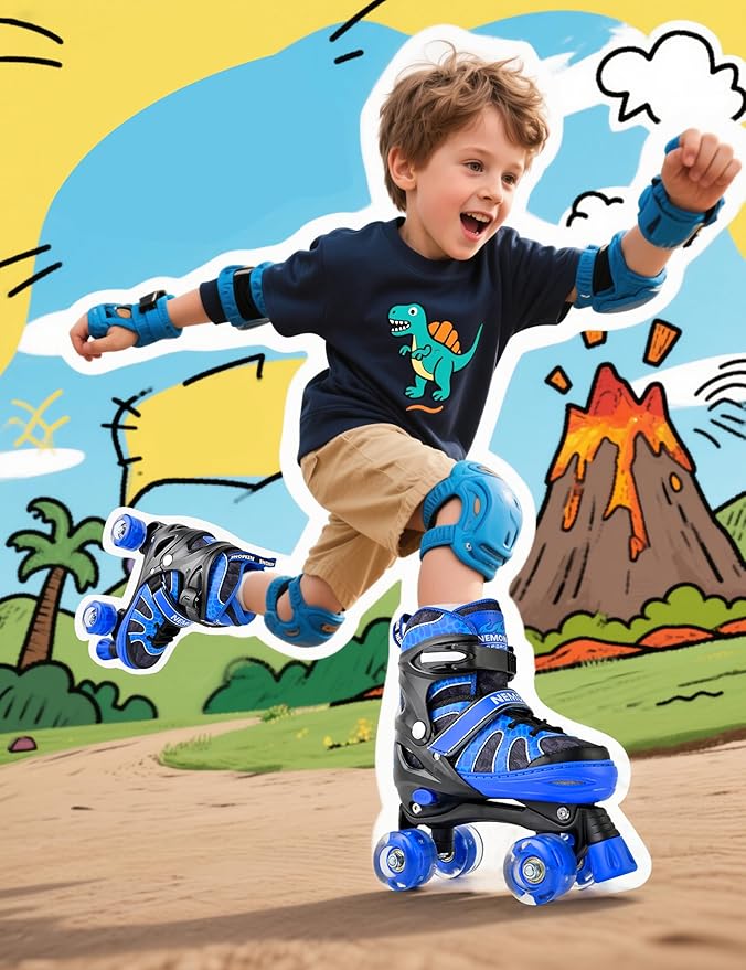 NEMONE Roller Skates for Boys Kids Ages 4-6 5-8 6-12 8-12 with 4 Sizes Adjustable Light up Wheels, Todder Beginner Rollerskates Indoor Outdoor Sports