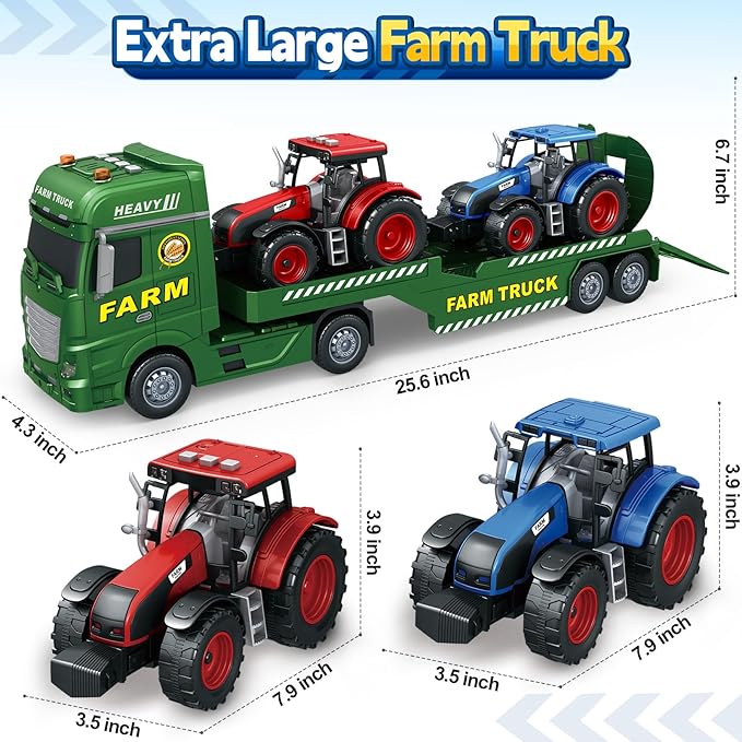 SpringFlower Toddler Boy Truck Toys, 25" Large Farm Vehicles Truck Toy with Tractors,3 in 1 Farm Boy Vehicle, Christmas Birthday Gifts for Kids 3 4 5 6 Years Old