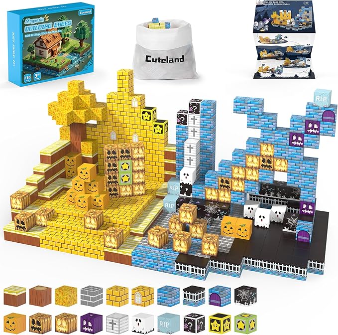 Magnetic Blocks 216Pcs Night Style, Magnetic Building Blocks Construction Toys for Boys or Girls Age 3+, Stacking Magnets, Christmas Birthday Gifts