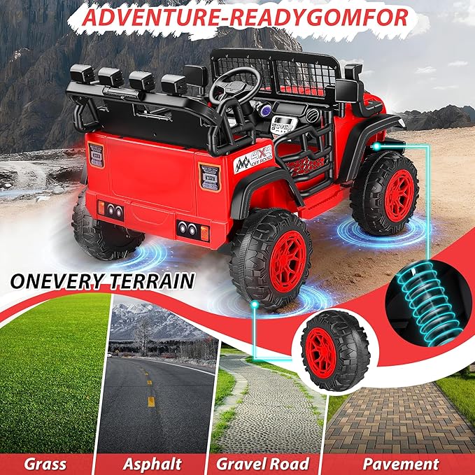 Hikole 24V 2 Seater Electric Ride on Toys Car for Kids 4-8, Remote Control, 2X200W Powered Wheels, 20'' Wide Seats, Sping Suspension, Bluetooth & Music, 110LBS MAX Load, LED Lights, 3 Speeds, Red