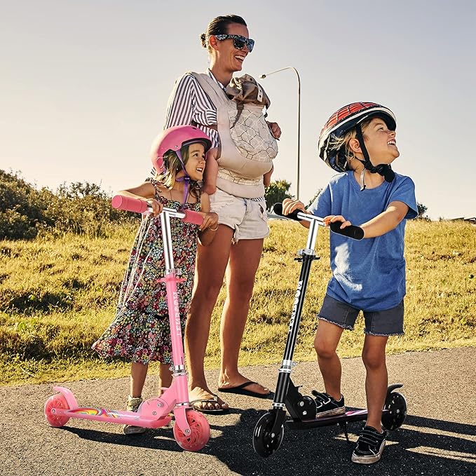 Scooter for Kids with Light up Wheels, 3 Adjustable Levels, Rear Brake