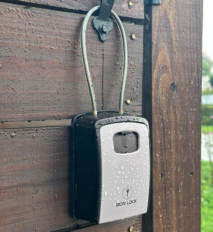 Iron Lock® XXL Portable Key Lock Box and Wall Mounted with Removable Cable Shackle Waterproof Indoor Outdoor 4 Digit Combo Resettable Code with A B Switch Extra Large Key Lockbox Outside (XXL, Grey)