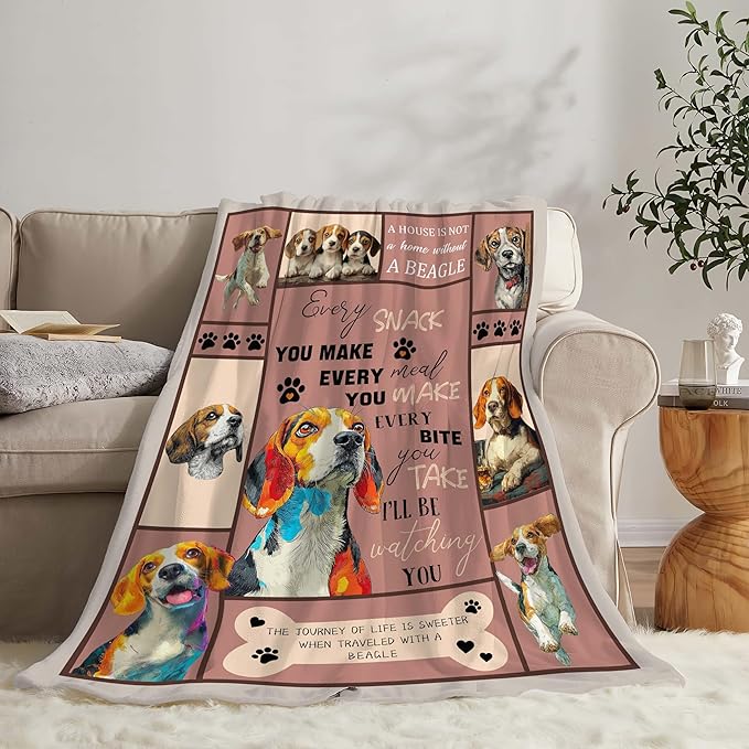 Beagle Throw Blanket Beagle Puppy Stuff Gifts for Dog Lover Kids Girls Boys Adults Women Men Soft Cozy Warm Plush Fluffy Fuzzy Fleece Blanket Decor 50''X60''