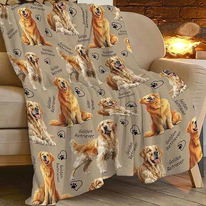 Golden Retriever Throw Blanket Golden Retriever Puppy Stuff Gifts for Dog Lover Kids Girls Boys Adults Women Men Soft Cozy Warm Plush Fluffy Fuzzy Fleece Blanket Decor 60''X80''