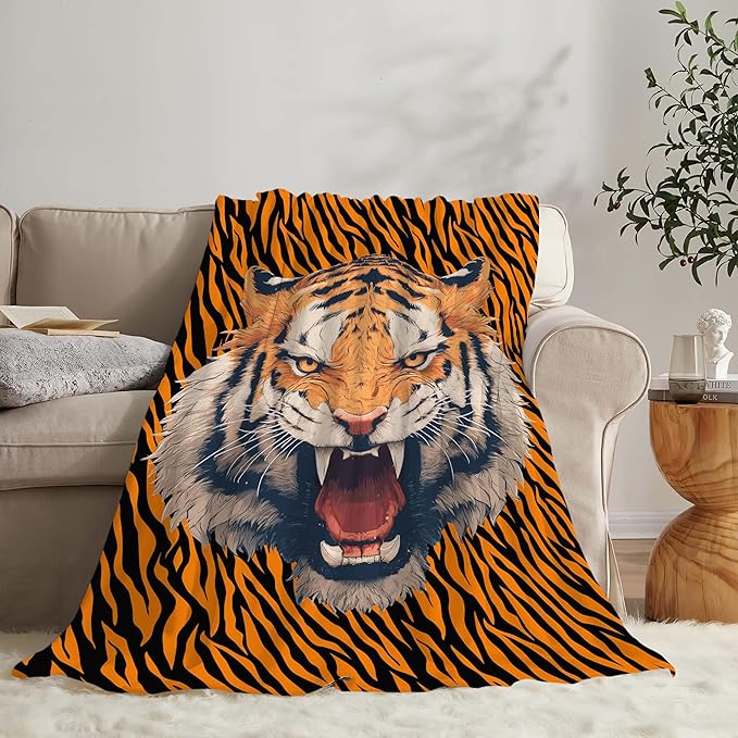 Tiger Throw Blanket Tiger Stuff Gifts for Kids Girls Boys Adults Women Men Soft Cozy Warm Plush Fluffy Fuzzy Fleece Blanket Decor 50''X60''